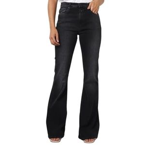 New High Noon Black Denim Jeans Sz 13/31 High Rise Flare Bell Bottom Raw Hem